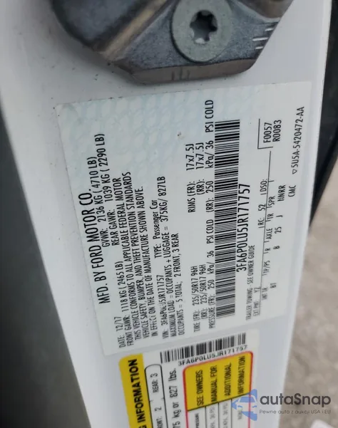 2018 Ford Fusion Se Hybrid from USA, damaged, VIN 3FA6P0LU5JR171757
